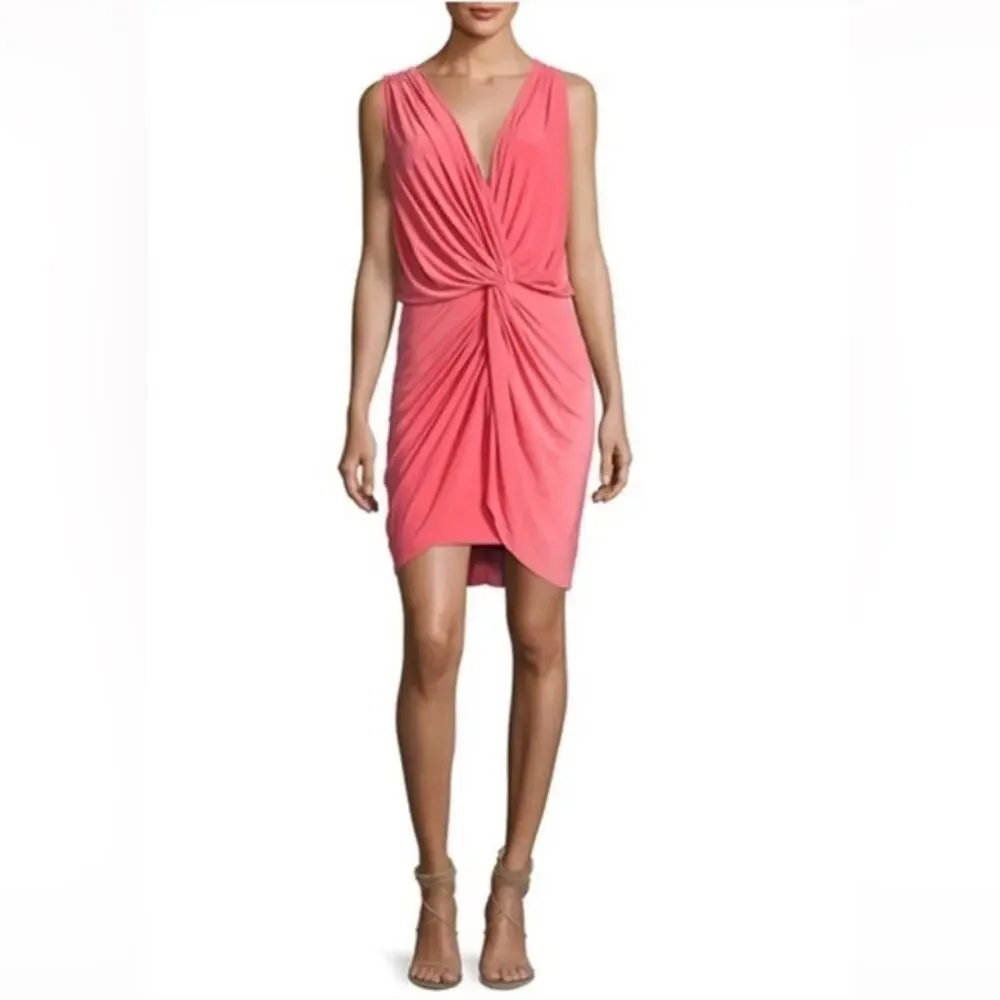 NWT MISA Los Angeles Domino Dress Pink V-Neck Draped Mini Dress Cocktail Size M